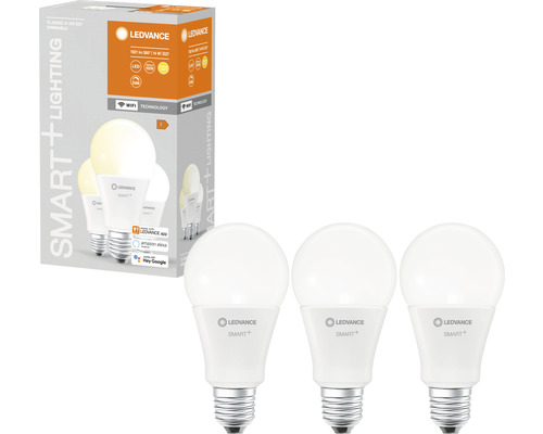 Ledvance Smart WIFI LED-lampen, dimbaar, A100 E27/14W (100W), mat, 1521 lm, 2700 K warm wit, 3-pack