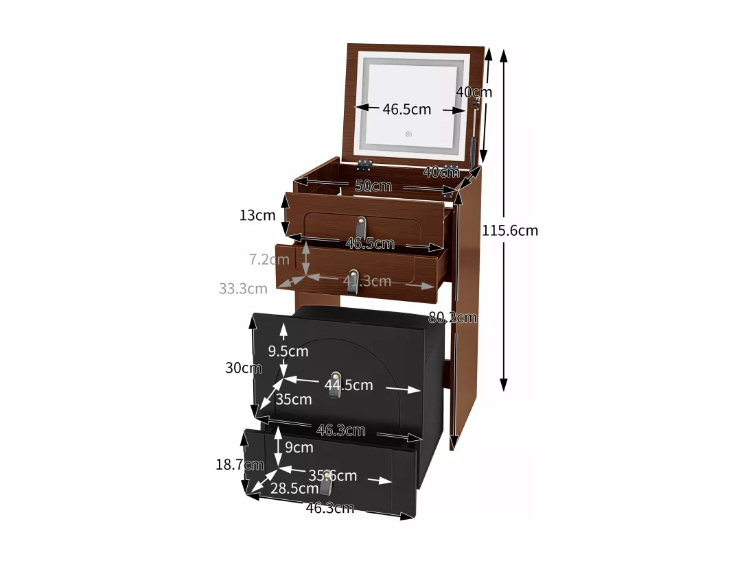 Coiffeuse multifonctionnelle noire et marron,d50cm×h80cm