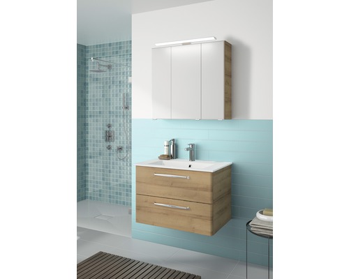Pelipal Kumba badkamermeubelset, BxHxD 77 x 200 x 50 cm, frontkleur eiken riviera met witte mineraal gegoten wastafel, 99.77012647