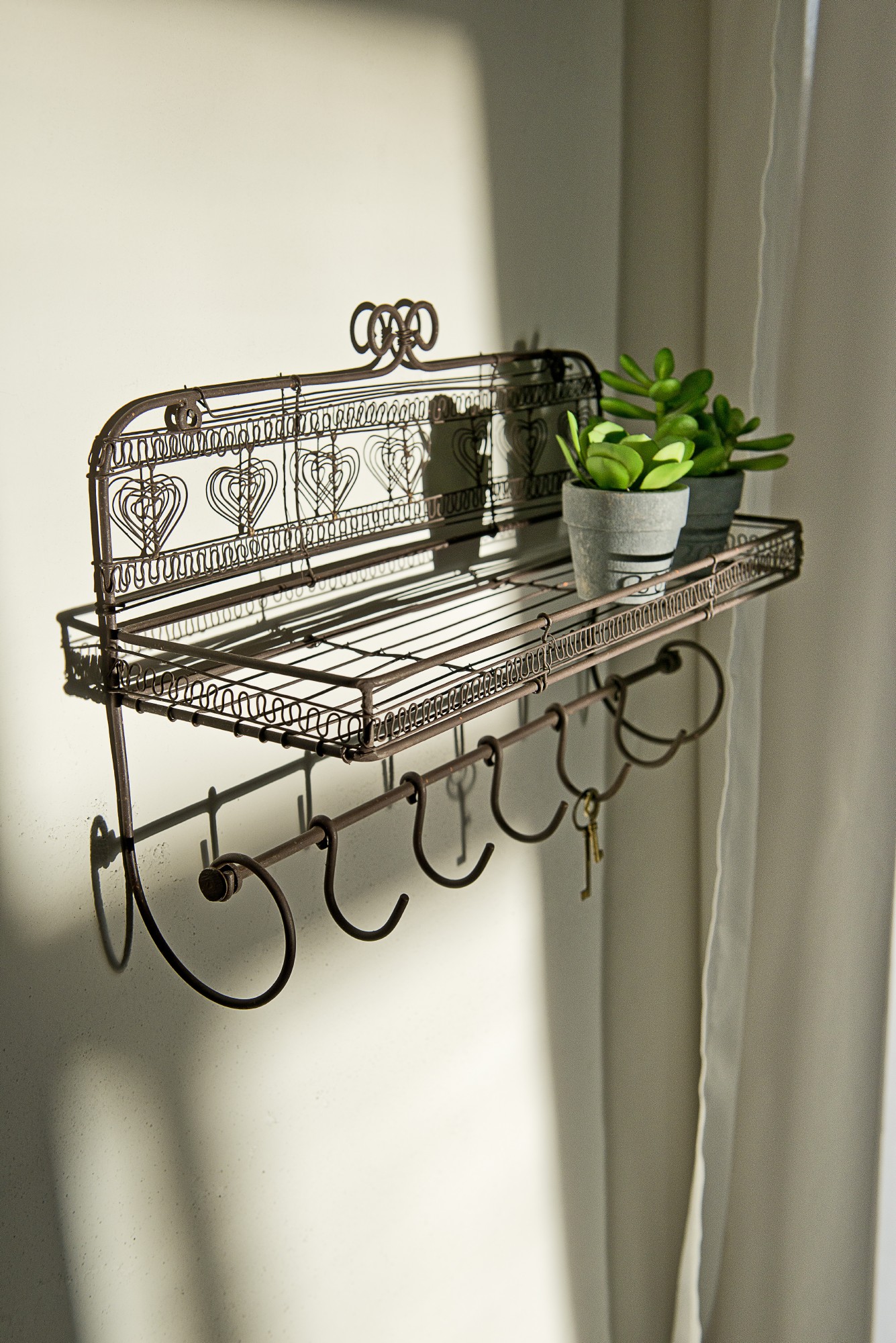 Wandregal mit Haken, antik-braun, L 14 cm, B 41 cm, H 26 cm von fischer's lagerhaus