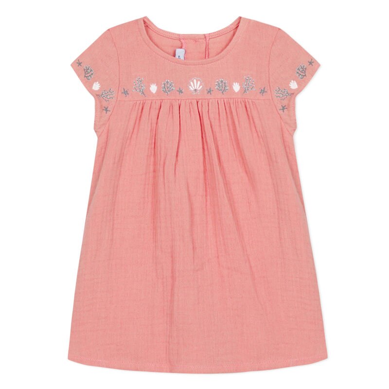 Robe en coton rose brodée de fleurs bébé fille Absorba Aucune nuance