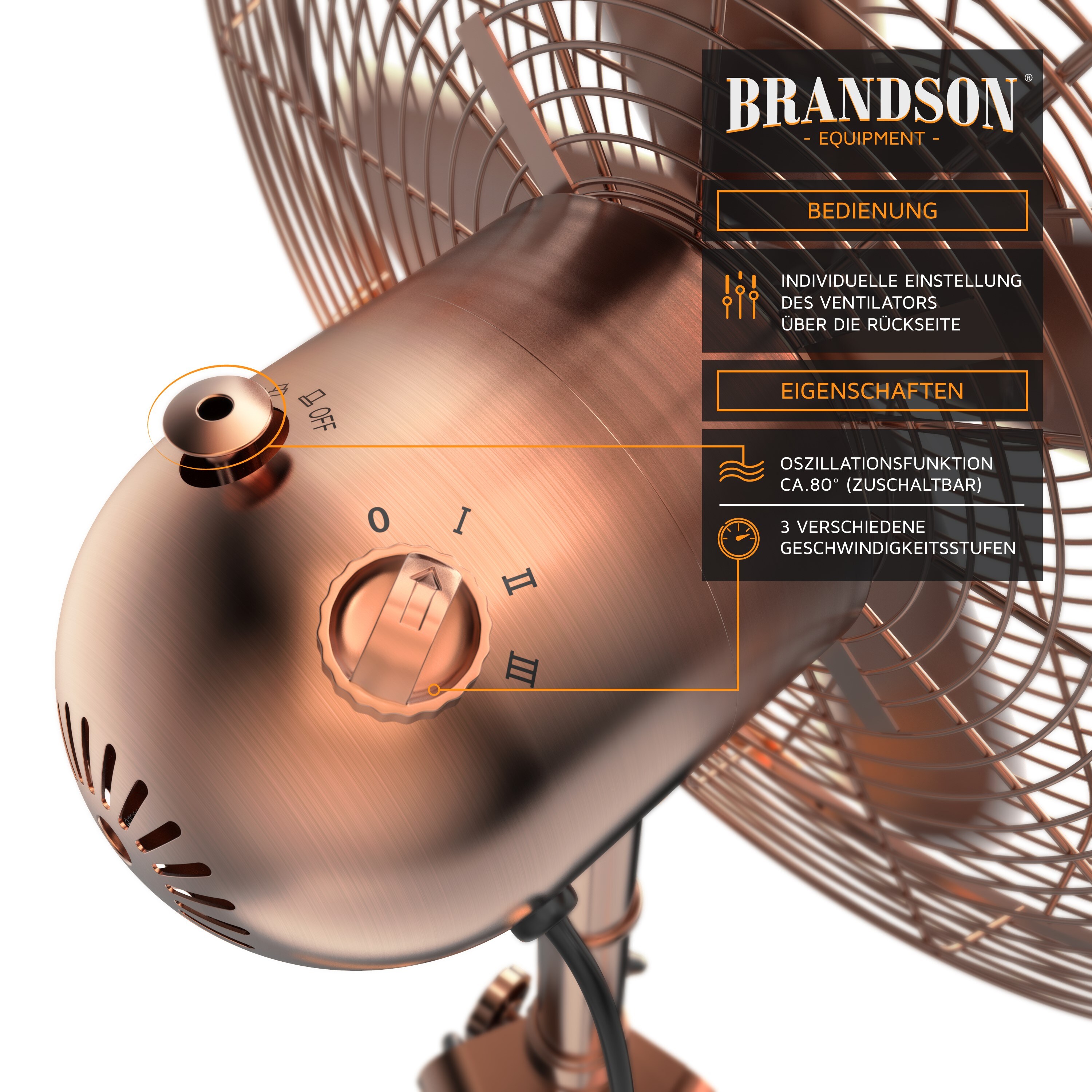 Brandson Standventilator 60W mit Dreibeinstativ, Ventilator mit Oszillationsfunktion ca. 80° (zuschaltbar), 3 Geschwindigkeitsstufen, 45 cm ?