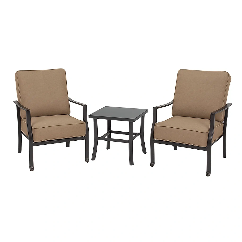 Ensemble de mobilier de jardin 3 pièces en aluminium avec coussins marron