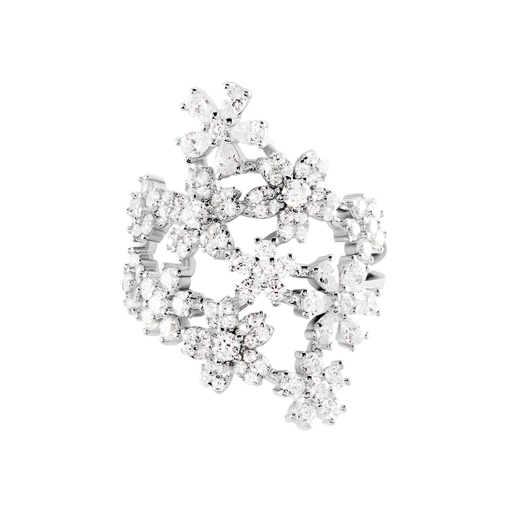 Bague Midnight Flower Argent Blanc Oxyde De Zirconium