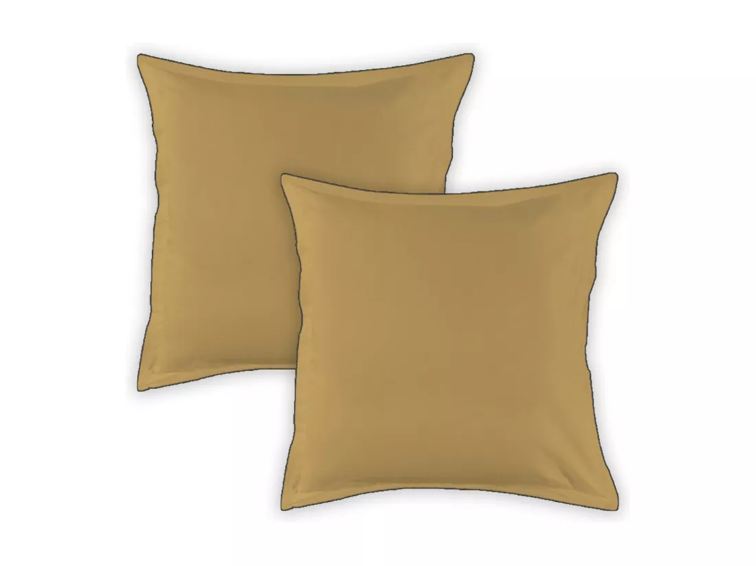Lot de 2 taies d'oreiller unies en coton finition bourdon miel 65x65cm