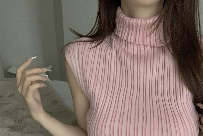 PINPI - Tanktop met col en geribbelde breisels