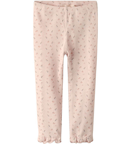 Lil' Atelier Leggings - Rib - NbfGago - Peach Blush m. Blumen