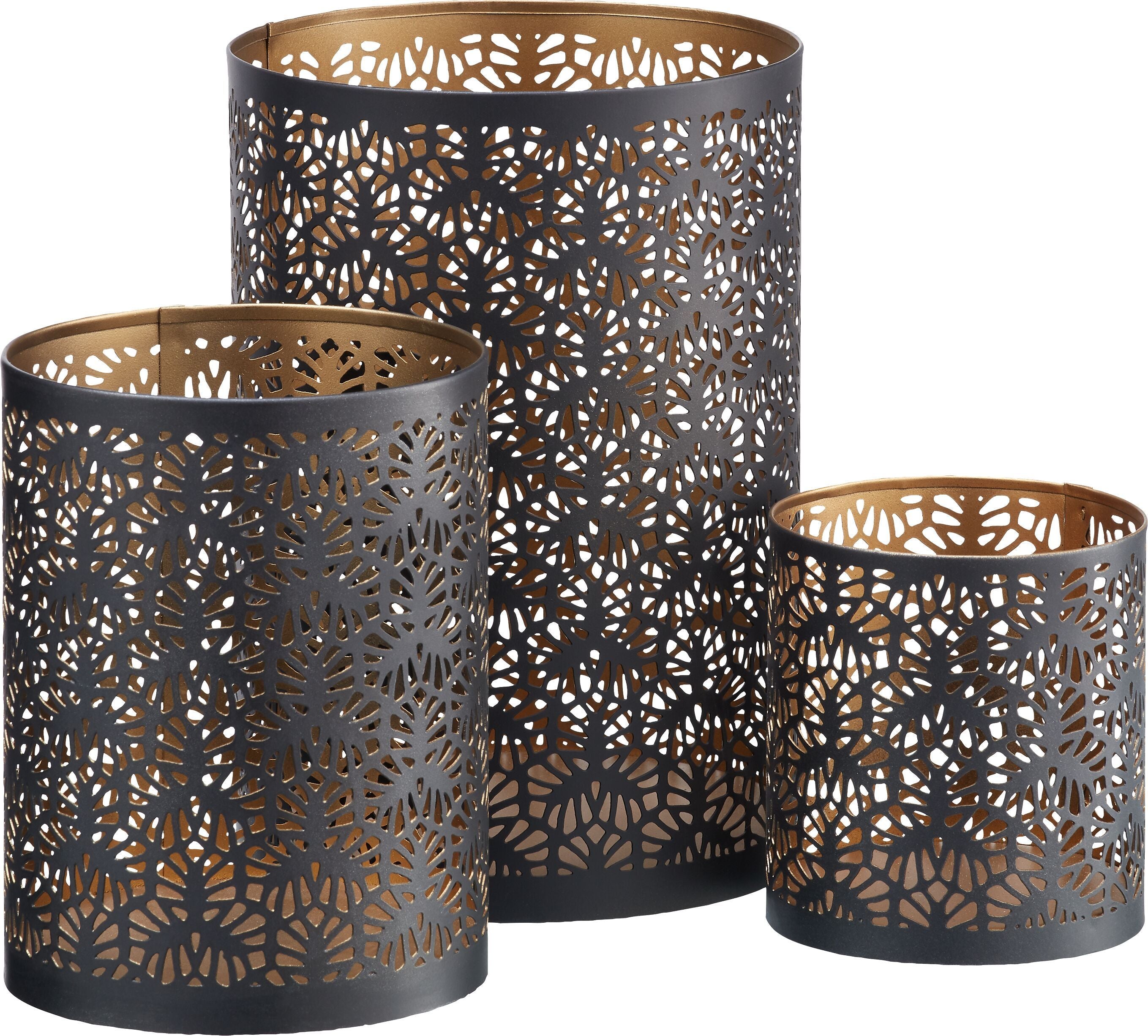 CATHRIN Windlicht - Gold, Schwarz / B: 15.0 cm x T: 15.0 cm x H: 11.0 cm