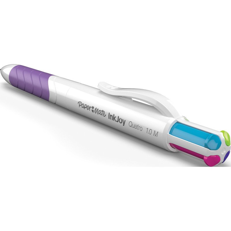 Stylo bille Papermate 4 couleurs fun Inkjoy Quatro rétractable pointe 1 mm - écriture moyenne