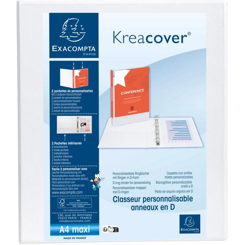 Classeur PP personnalisable Kreacover - 4 anneaux en D 15mm - A4 maxi