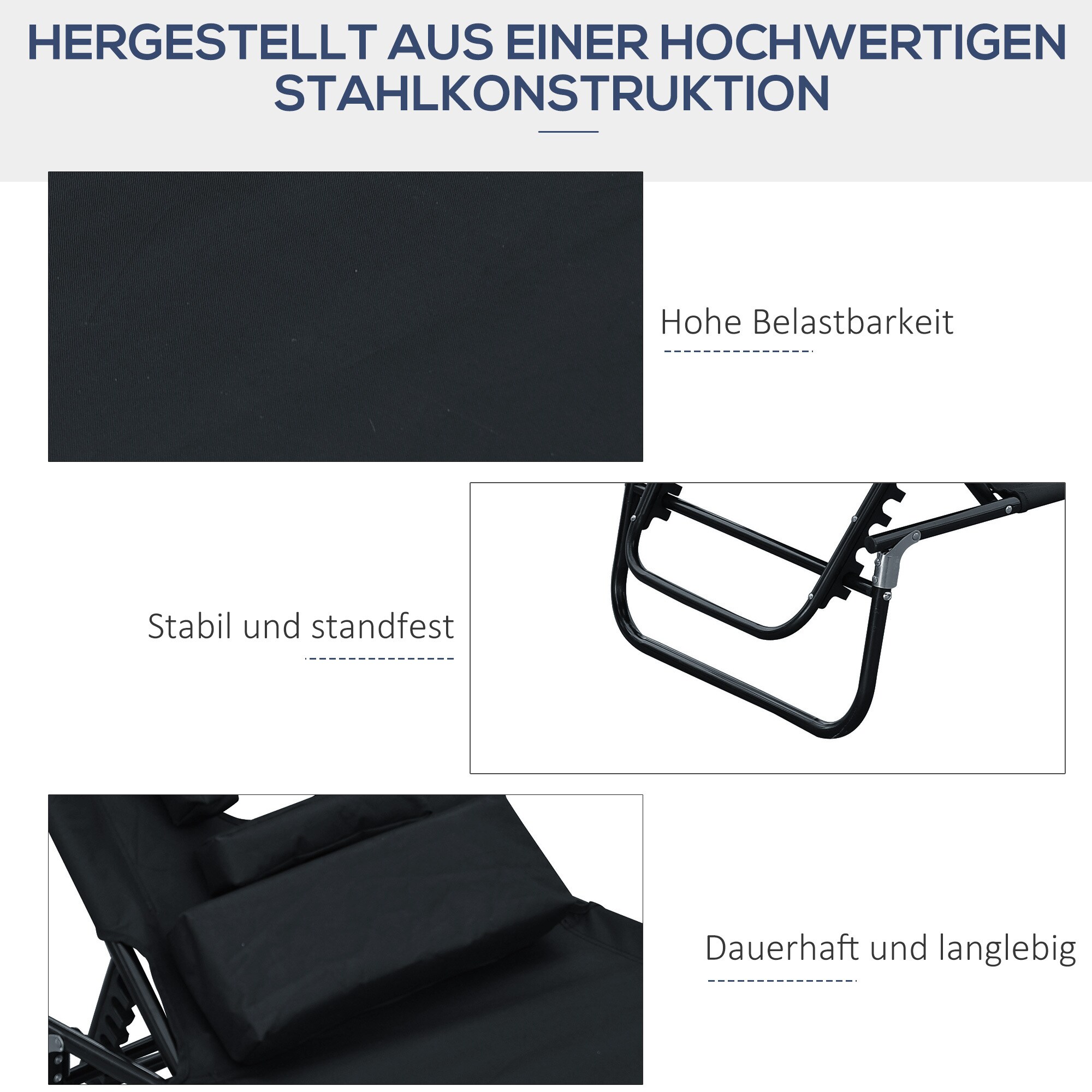 Outsunny Gartenliege mit Gesichtsöffnung schwarz 190 x 56 x 28 cm (LxBxH)