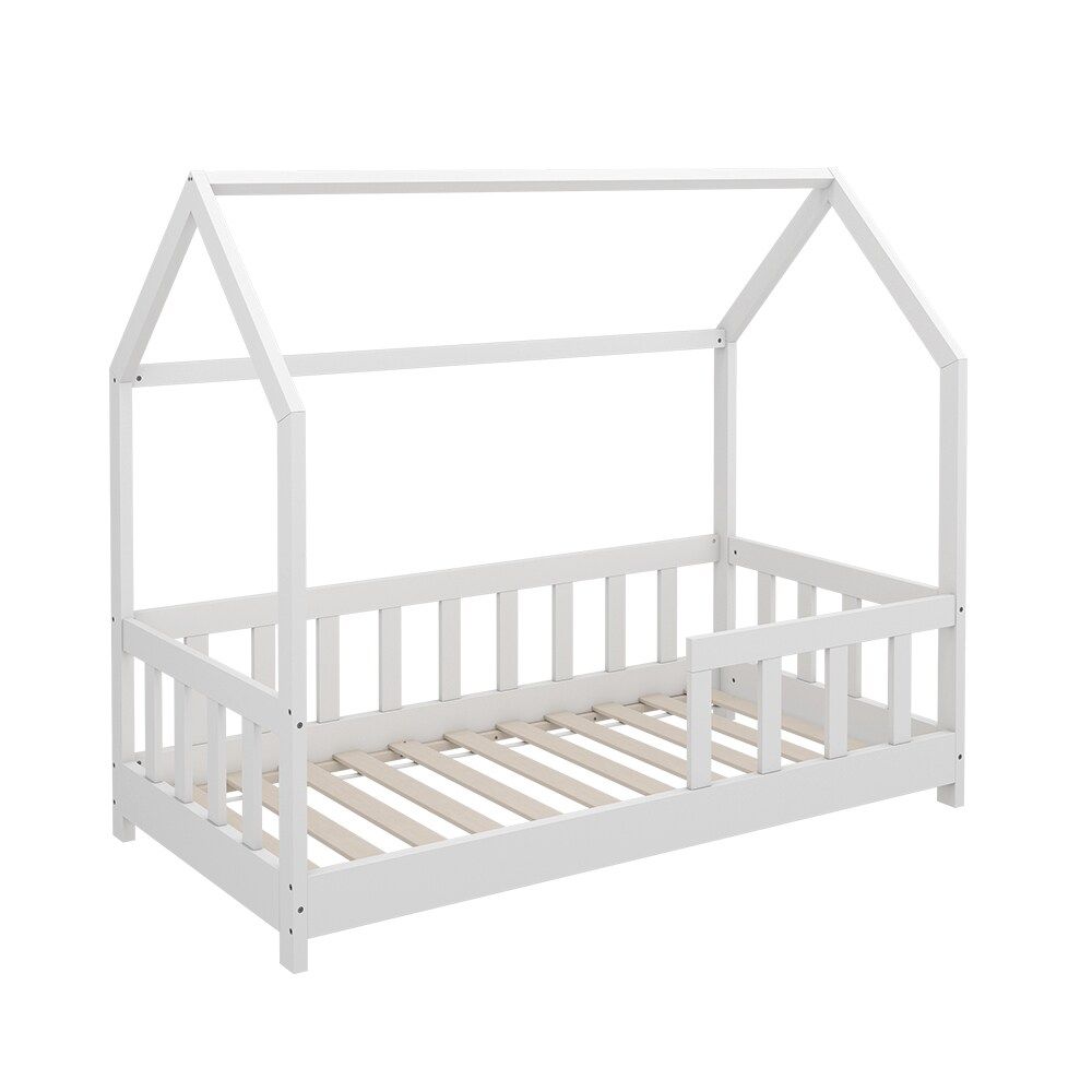 VitaliSpa Kinderbett Bettenhaus Einzelbett Michelle Weiß 140 x 70 cm modern Kinderzimmer Bett Lattenrost Rausfallschutz