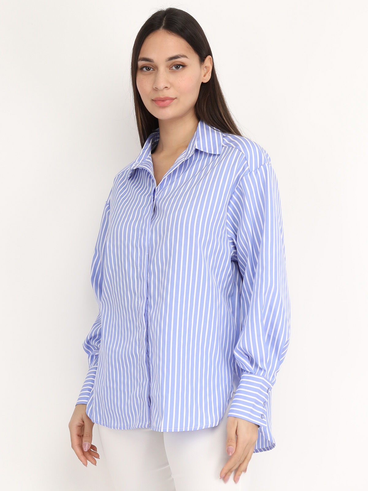 Chemise asymétrique à rayures- Bleu