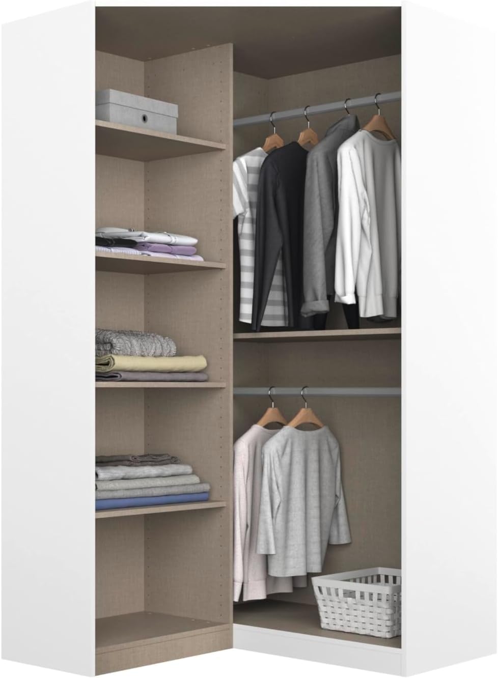 Rauch Möbel Nidda, Eckschrank mit 2 Spiegeltüren, Eck-Kleiderschrank, Kleiderschrank weiß, Garderobe, Schrank mit Stauraum, Drehtürenschrank, 2-türig, Farbe Alpinweiß, 117x197x104cm