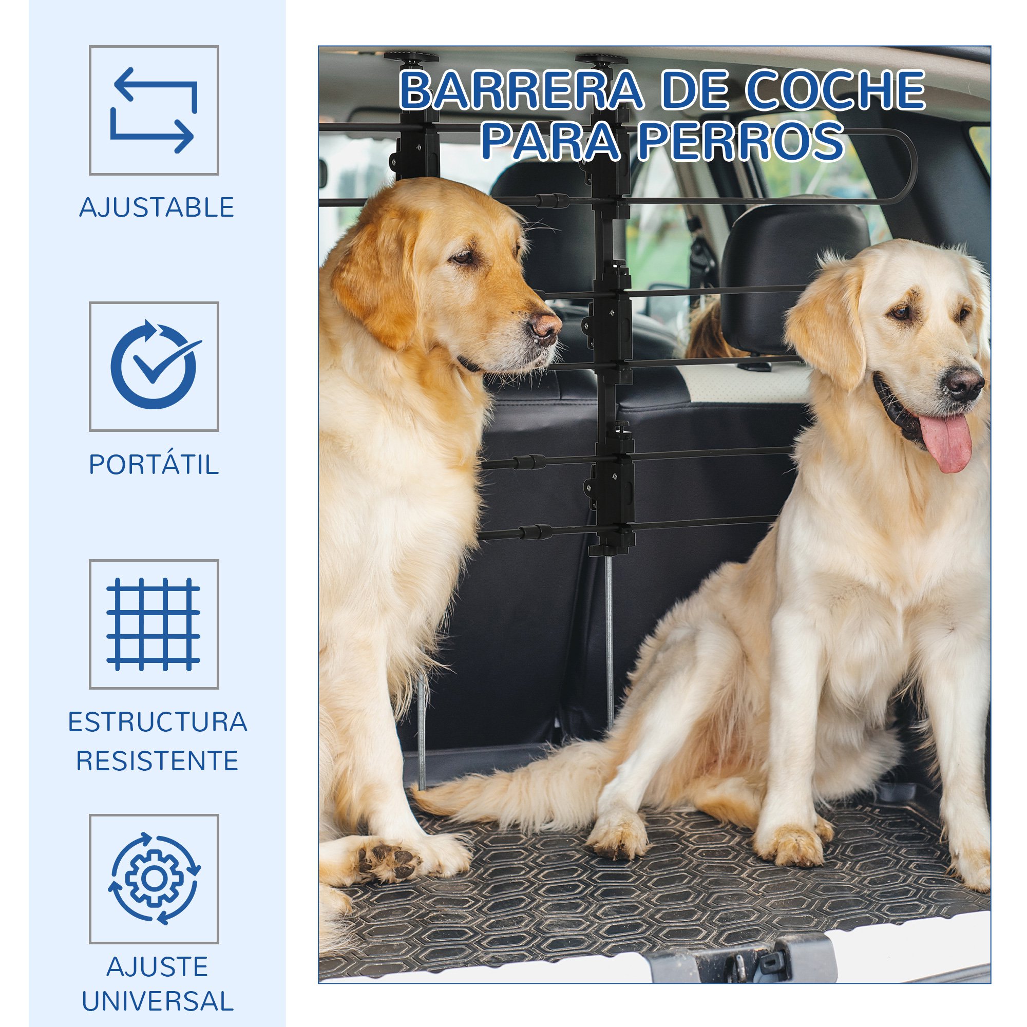 Barreira de segurança ajustável PawHut para cães em carros, dimensões 89-150x9x76-124 cm, divisória universal para porta-malas, grade de segurança em aço preto.