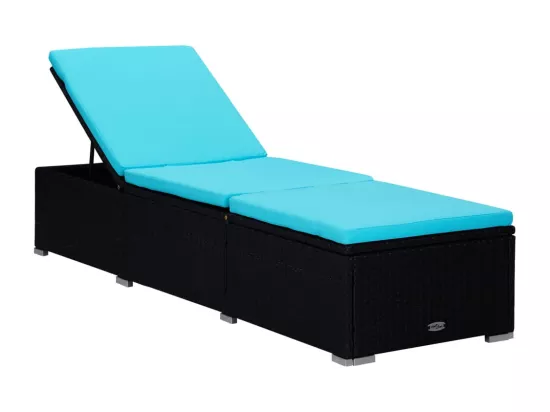 Chaises longues de jardin table à thé 3 pcs Résine tressée Noir