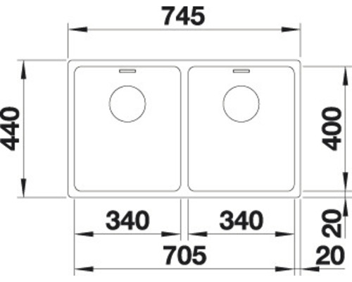 Blanco ANDANO 340/340-U spoelbak, 745 x 440 mm, roestvrij staal, 522983