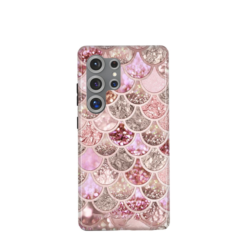 Samsung Galaxy S25 Ultra Hybrid (Kunststoff / Gummi) Hülle Glitzerschuppen - Rosegold