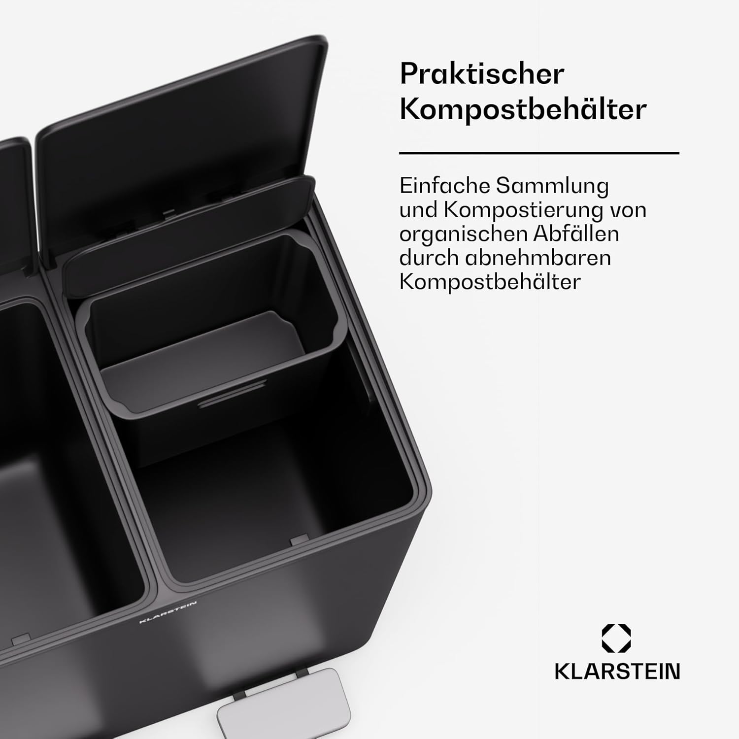 Klarstein EcoVista Mülleimer - 40L Abfalleimer mit 2 Fächern & 3L Komposteimer, Soft-Close, Edelstahl, Küchen-Abfalleimer, Mülltrennsystem
