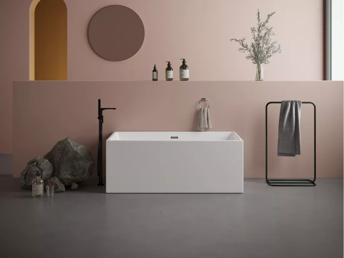 Baignoire semi-îlot rectangulaire - 315 L - 170 x 80 x 58 cm - Blanche - Acrylique - PIKAIA
