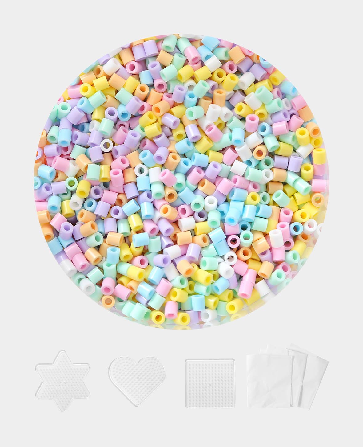 (5000er Set) Bügelperlen DIY Steckperlen inkl. Bügelpapier / Steckplatten - Pastell