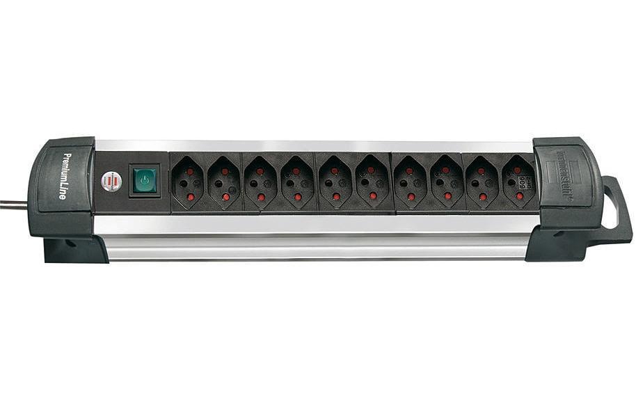 Steckdosenleiste Premium-Alu-Line 10x T13Mit Schalter, schwarz/silber
