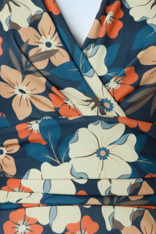 Vintage Chic for Topvintage Nehla floral pencil jurk in blauw en multi