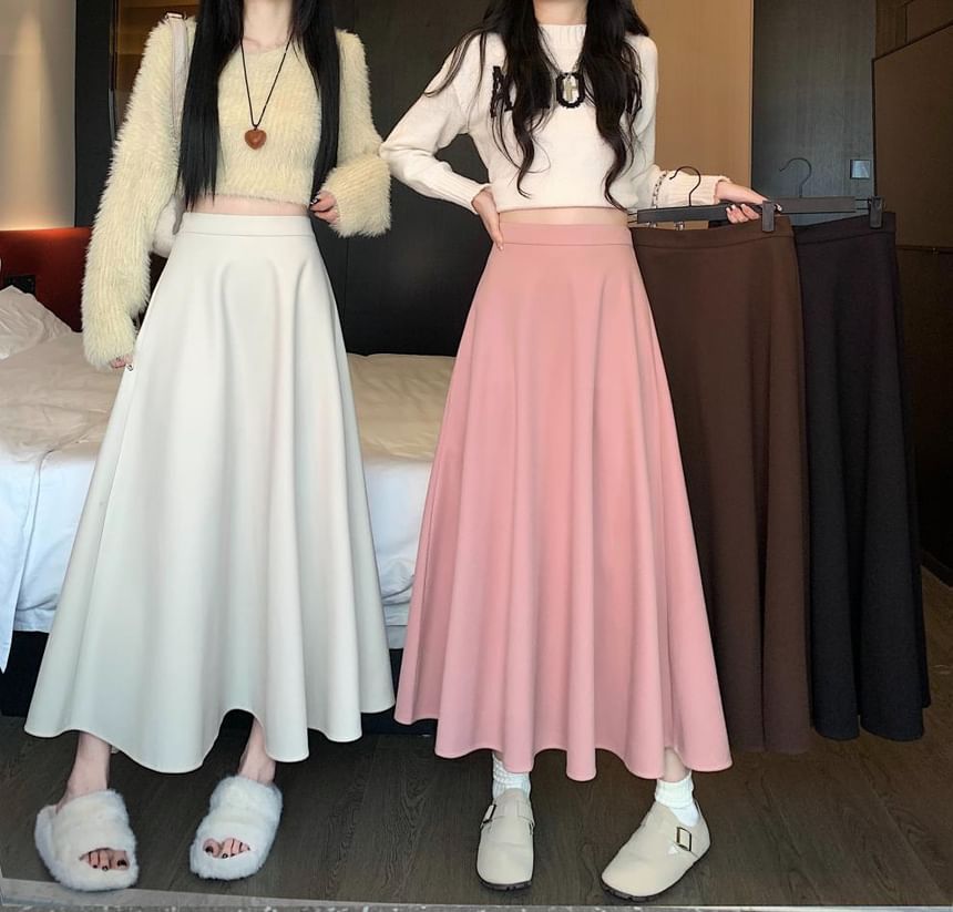 OGAWA - Hoge taille effen midi A-lijn rok