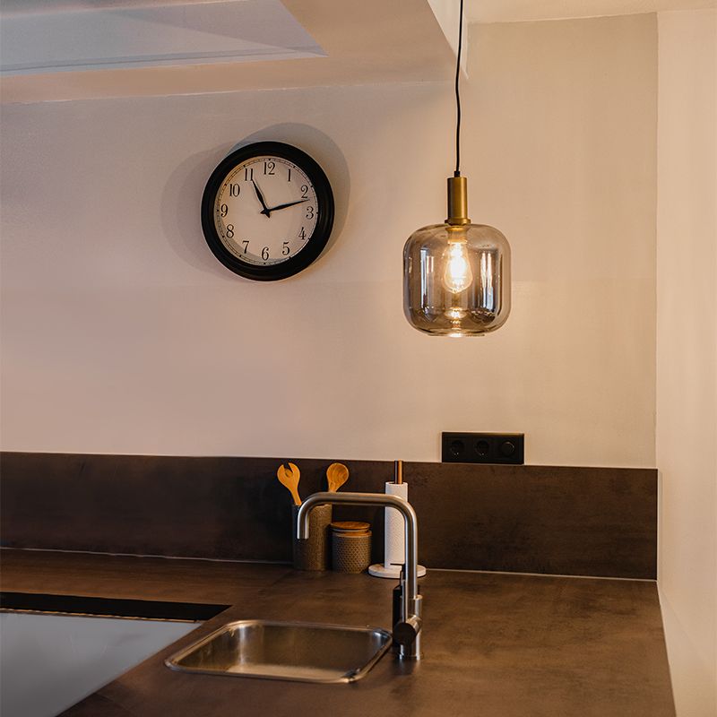Design hanglamp zwart met goud en smoke glas - Zuzanna