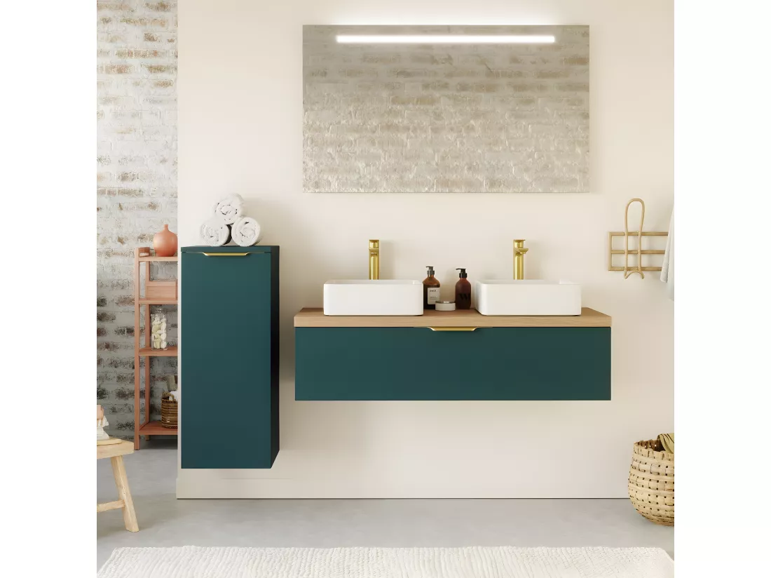 Meuble de salle de bain suspendu 2 vasques à poser 120cm 1 tiroir Bleu - Venice