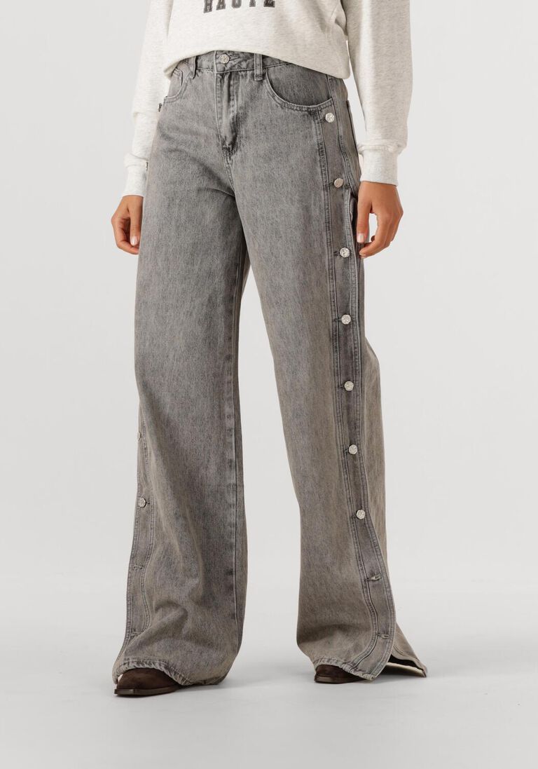 grijze haute l'amitié wide jeans side panel button tall jeans