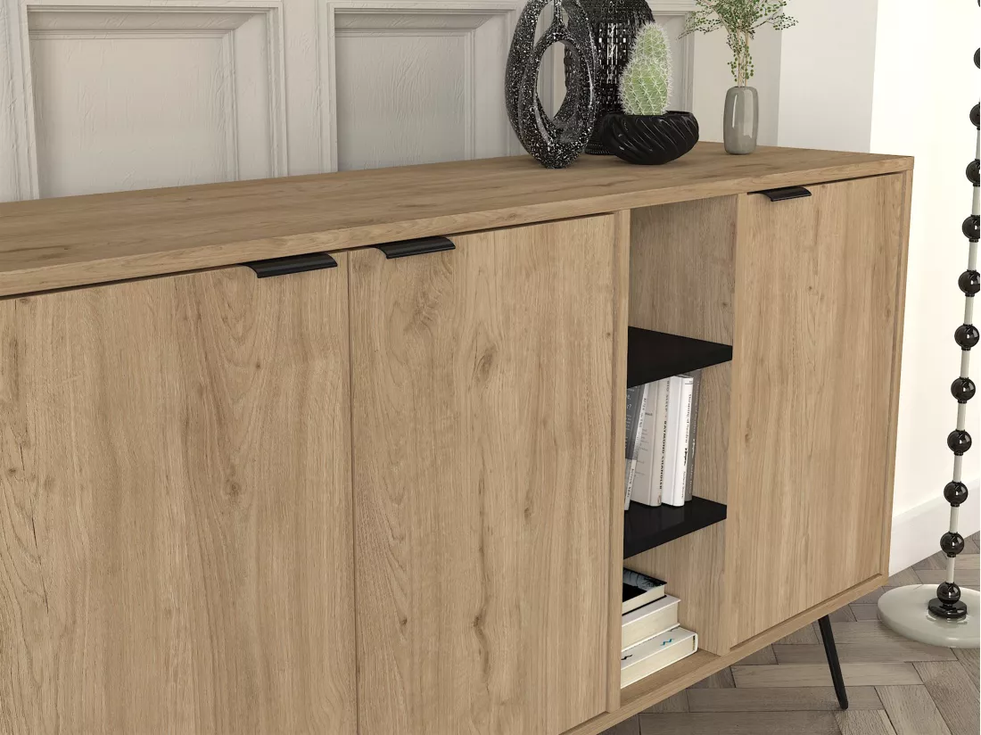 Buffet avec 3 portes et 3 niches - Naturel et Noir - POMONA