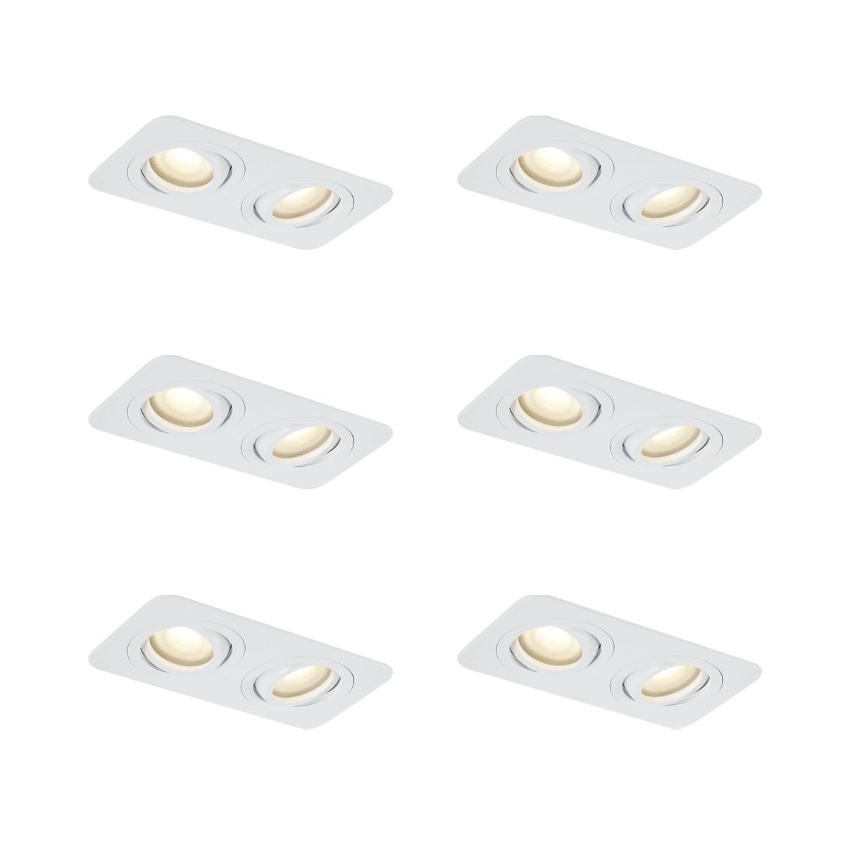 Set van 6 afgeronde inbouwspots wit GU10 50mm draai- en kantelbaar IP44 2-lichts - Alberto