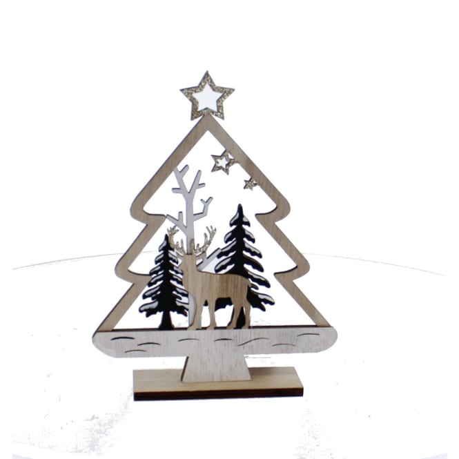 Standdeko - Baumsilhouette mit Winterwald - ca. 16,5 x 4,5 x 22 cm