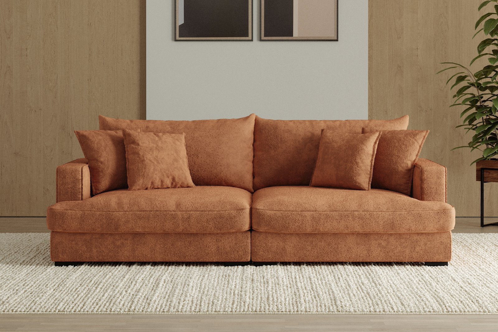 Rossi 3-seter sofa Tekstil Genesis 9 Deep Terra, arm A med sorte ben. Std. Komfort.