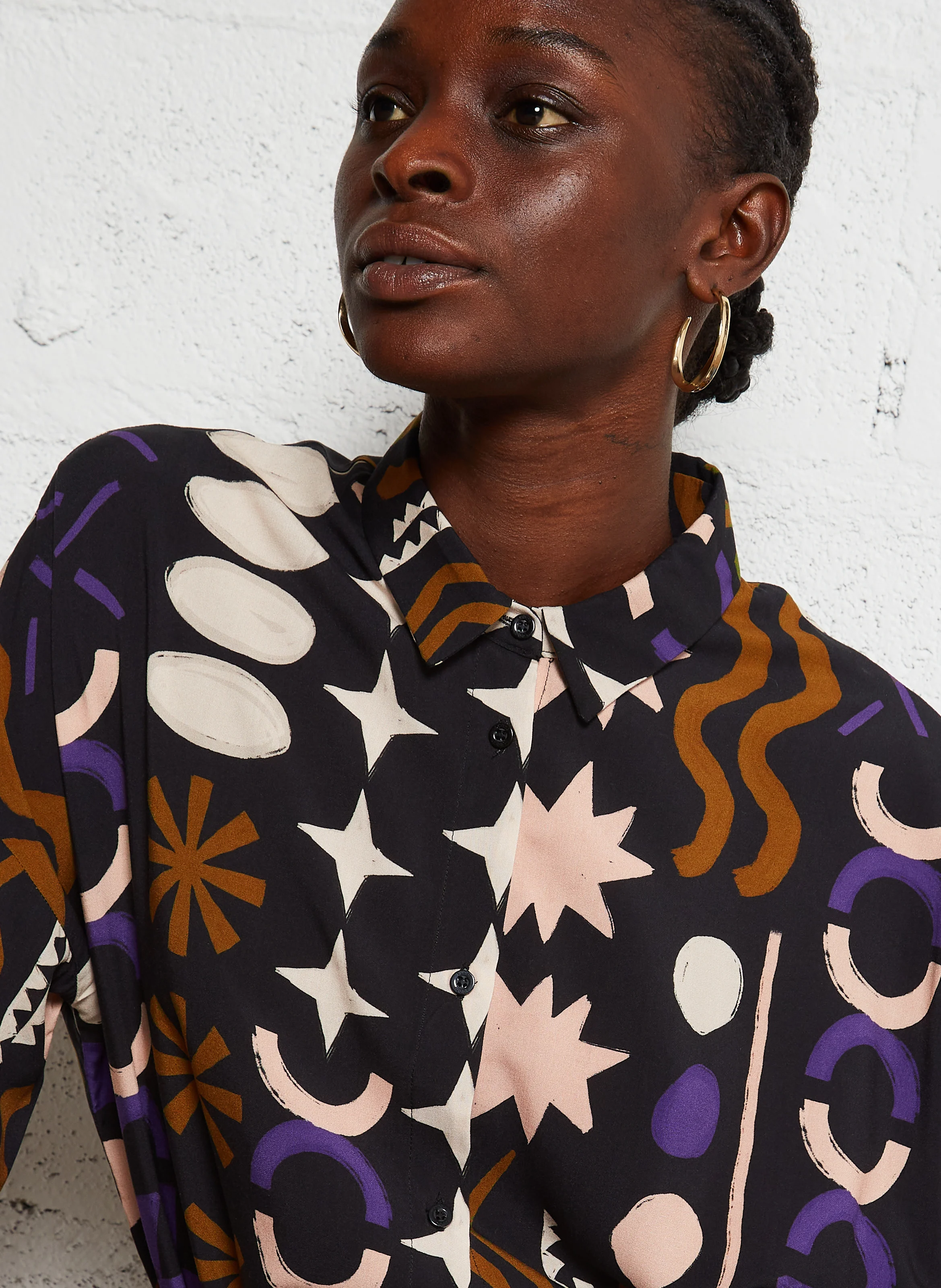 Chemise ample col classique fluide | Noir