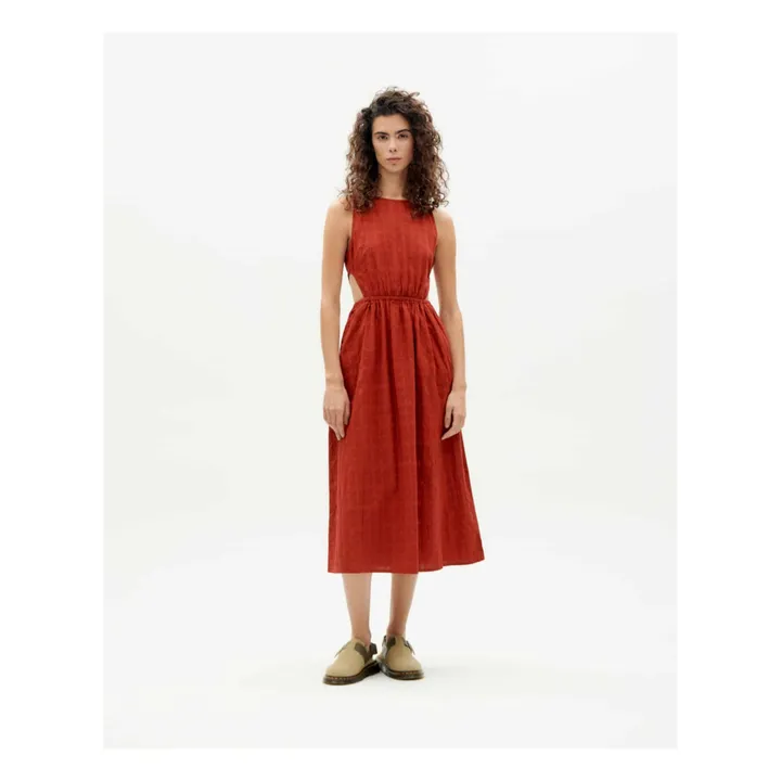 Thinking Mu Robe Kin Carreaux Coton Bio | Rouge brique