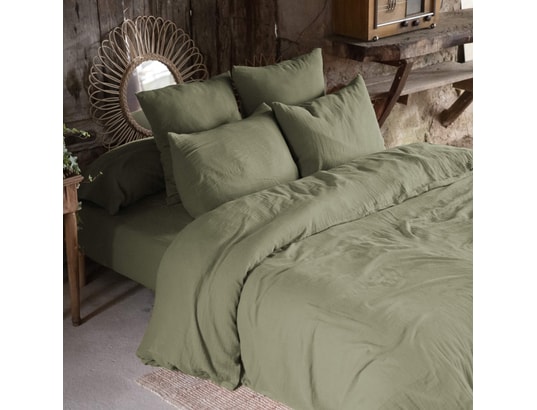 TERRE DE NUIT - Parure de lit housse de couette Parure de lit double gaze de coton kaki 200x200 cm