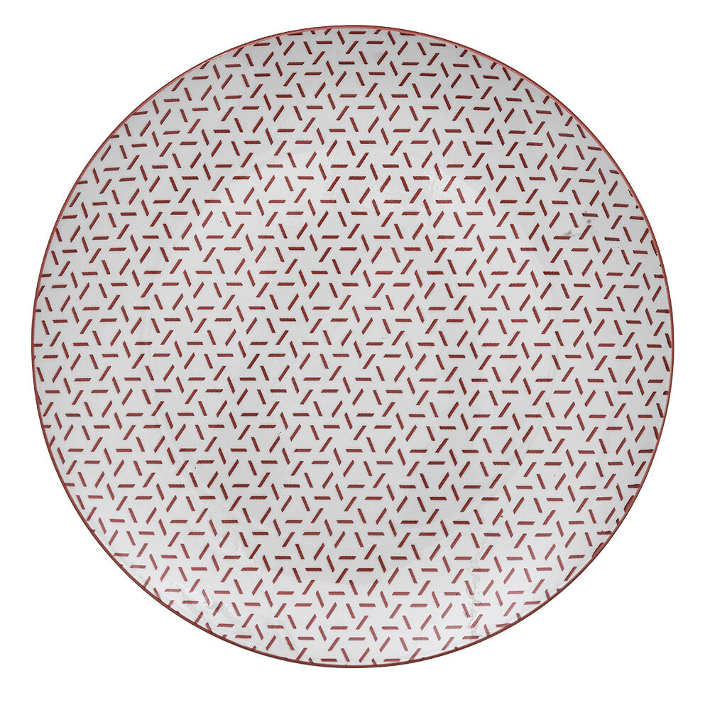 Lot de 4 assiettes plates porcelaine motif trait triangle multicolore Ø24cm