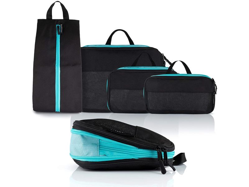 Atacama Kompressions-Packwürfel-Set 4-tlg. Schwarz-Türkis Reisewürfel