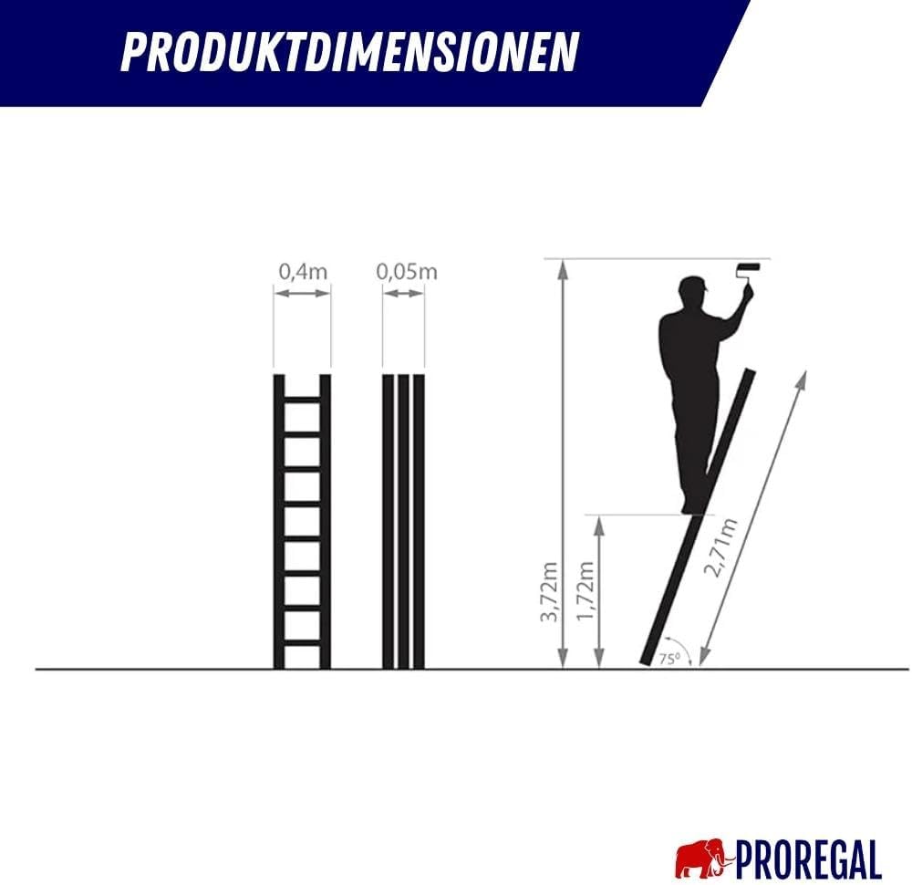 PROREGAL Economy Plus sportschuifladder zonder dwarsbalk, 10 sporten, werkhoogte 3,72 m, draagvermogen 150 kg