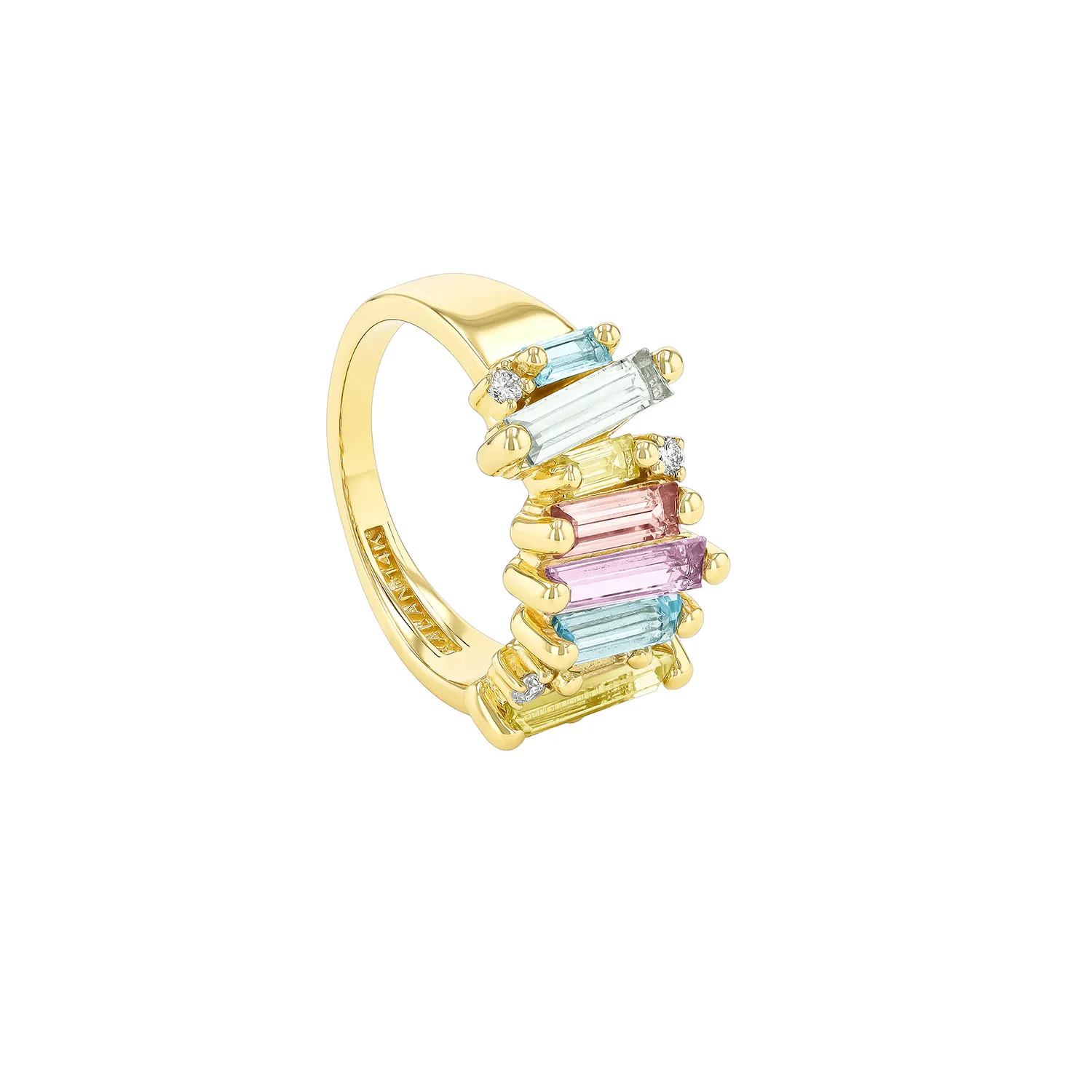 Suzanne Kalan Rainbow Mix Baguette Ring 14 kt. Guld 0,10 ct. PR548-YGPSTL