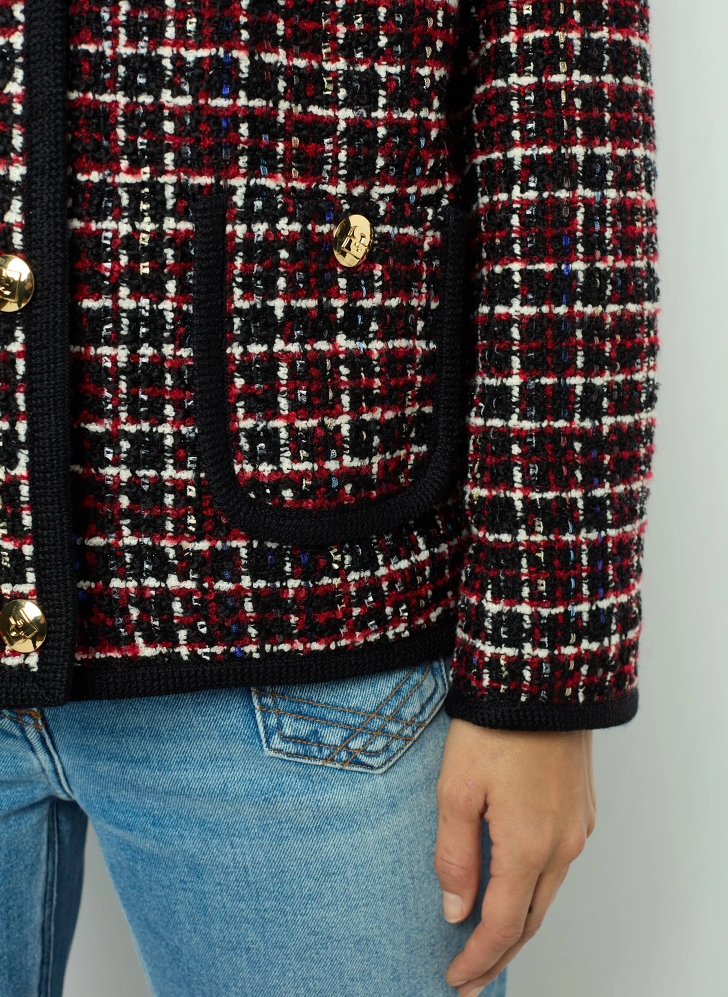 MAIWENN - Veste droite col rond en tweed | Noir