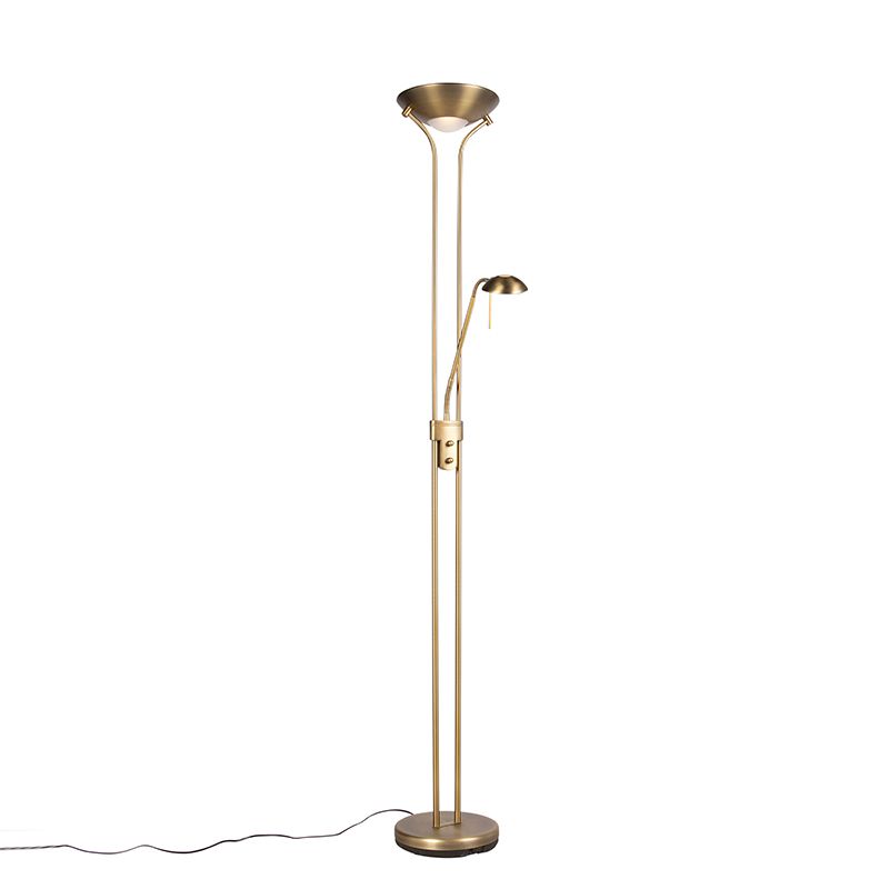 Vloerlamp brons met leeslamp incl. LED en dimmer - Diva 2