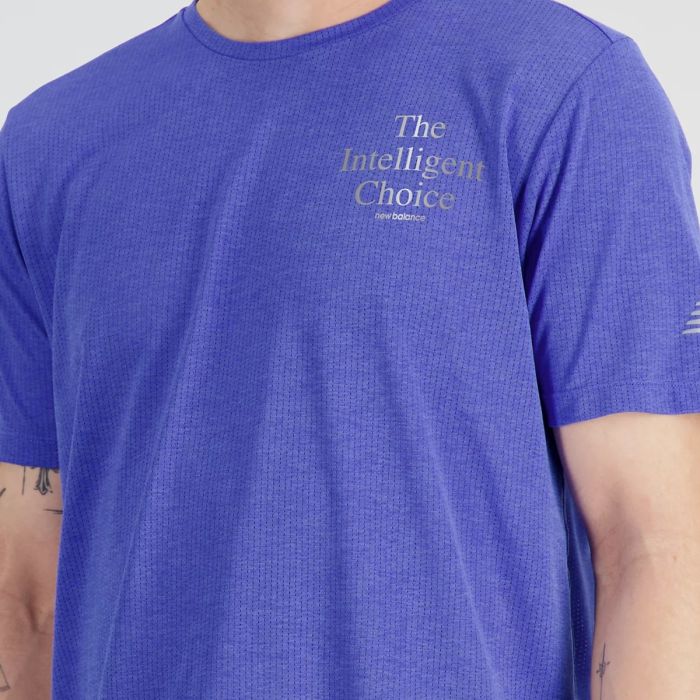 New Balance Herre T-shirts Graphic Impact Run Short Sleeve Blå