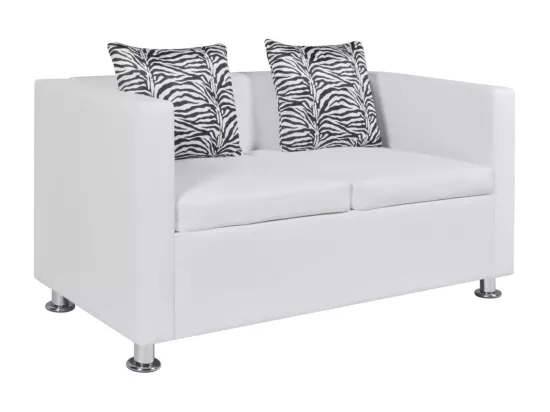 Jeu de canapé à 2 places et à 3 places Cuir synthétique Blanc