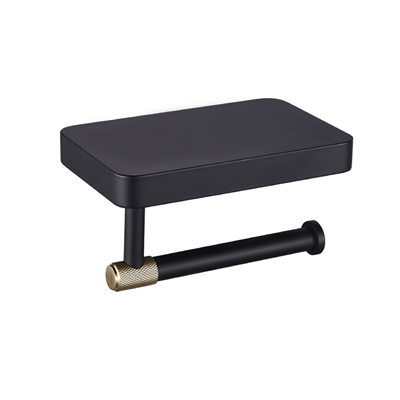 Eastbrook Catania messing toiletrolhouder met plankje zwart mat en messing geborsteld