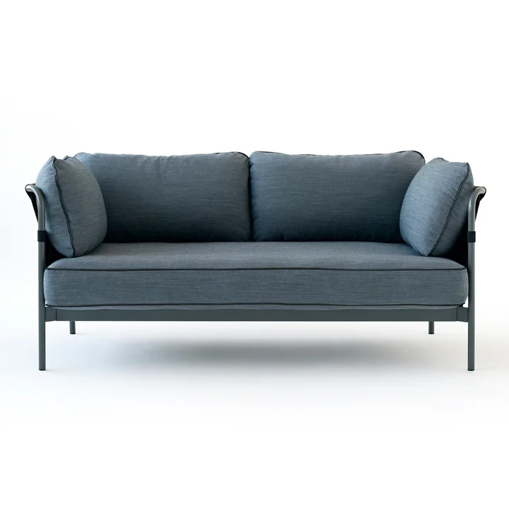 HAY - Can 2.0 Sofa, 2-Sitzer, Chrom / Canvas schwarz / Steelcut 975 dunkelgrün