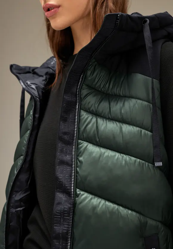 Lange Materialmix Weste - dark verdant green