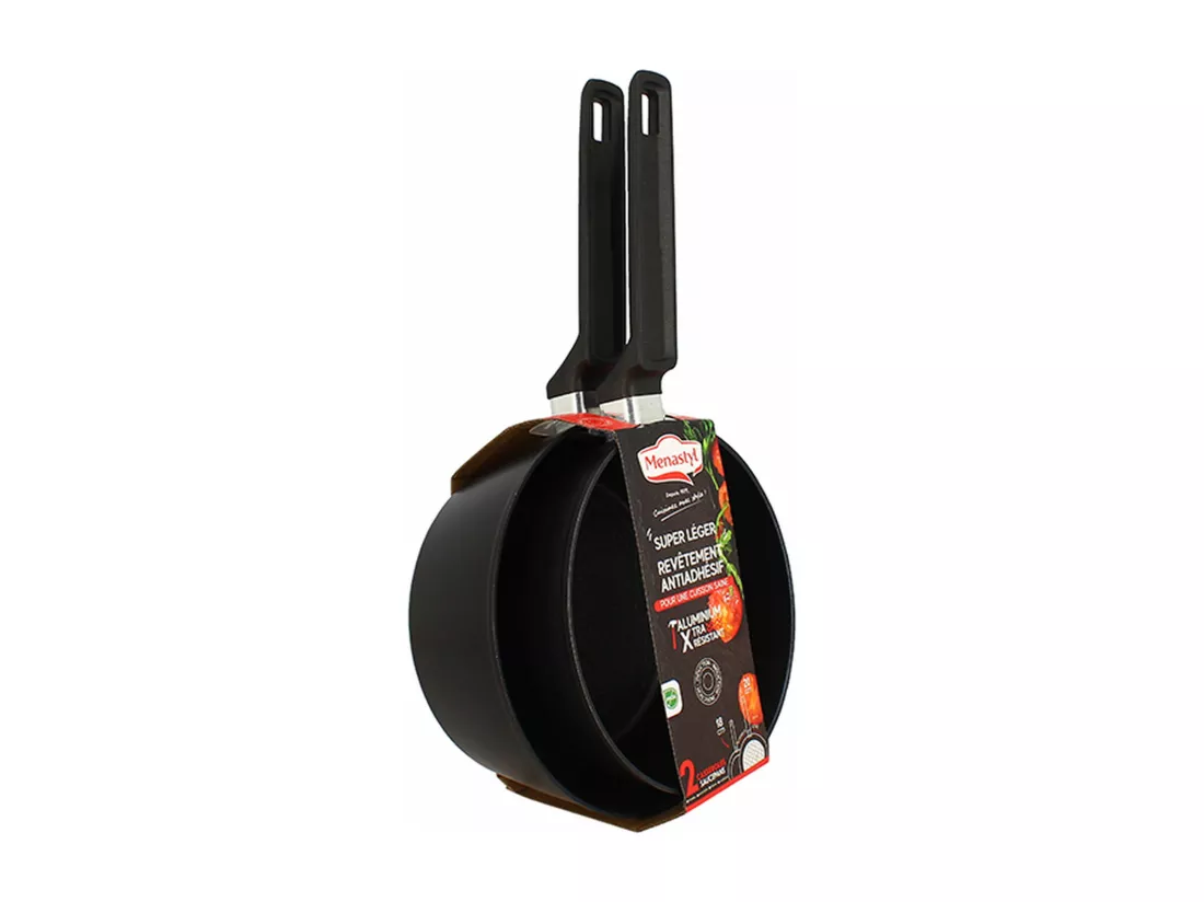 Menastyl - Lot 2 Casseroles 18 Et 20cm En Aluminium Noir Induction